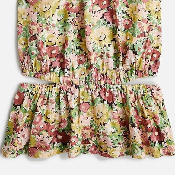 J CREW Cut-Out 100% Linen Tank top Painterly Floral Size M #BJ172 Peplum - Picture 5 of 14